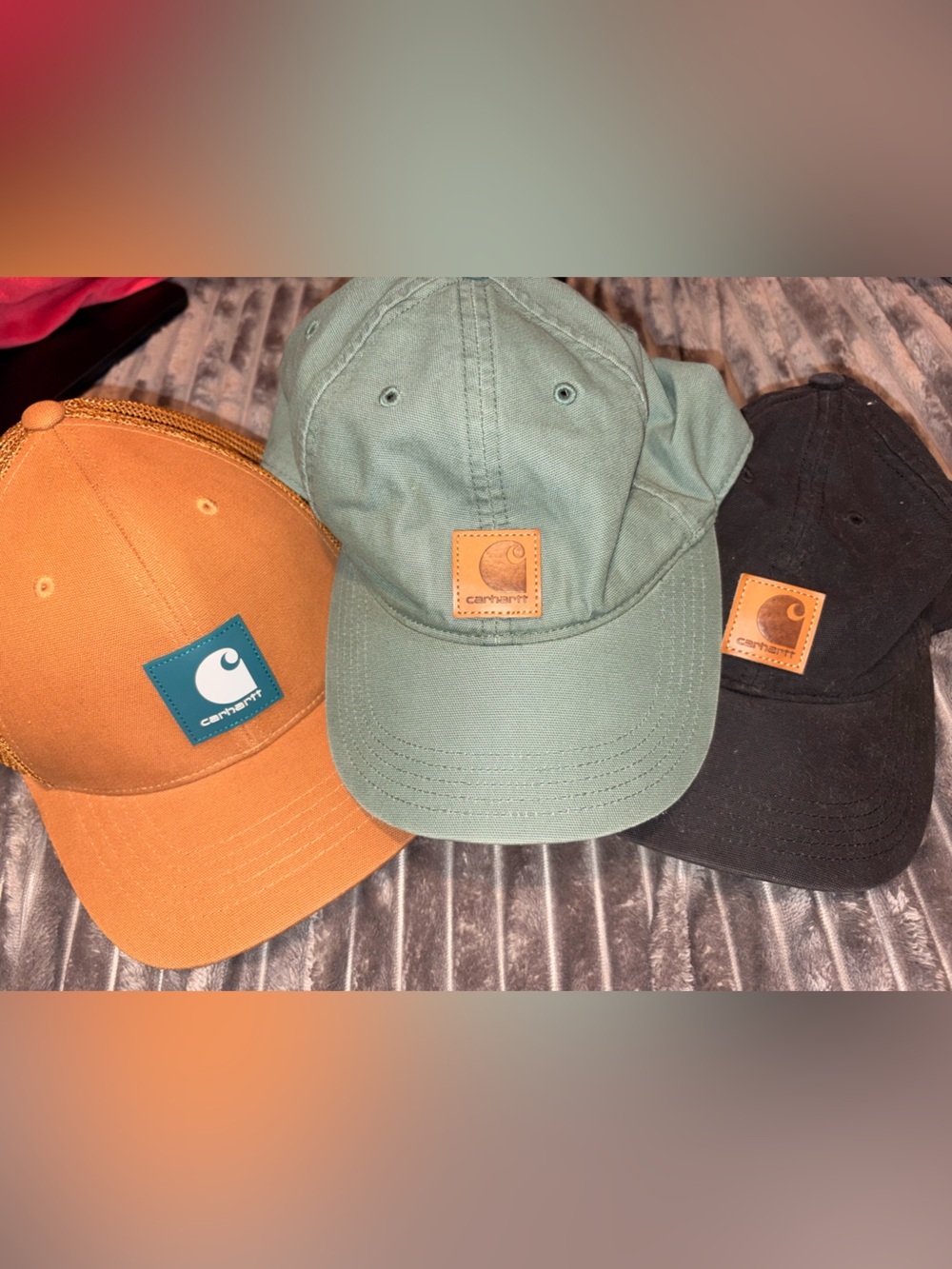 Carhartt Kids' Trio Cotton Caps in Orange, Sage, and Black